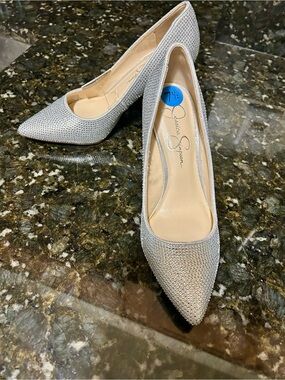 Jessica Simpson Silver Crystal Pointed-Toe Pumps